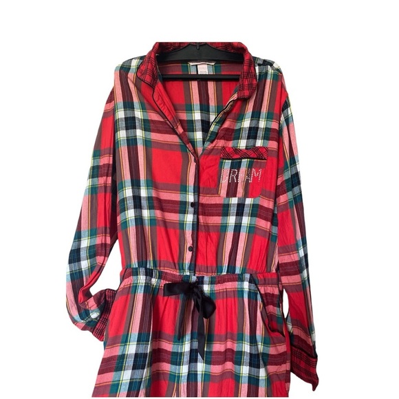 Victoria’s Secret Flannel Plaid One Piece PJ Shorts Romper Medium - Picture 4 of 8